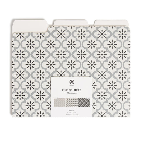 U Brands Moroccan File Folders, Office Supplies, 1/3-Cut Tabs in Assorted Positions, Letter Size, Black and White, 9