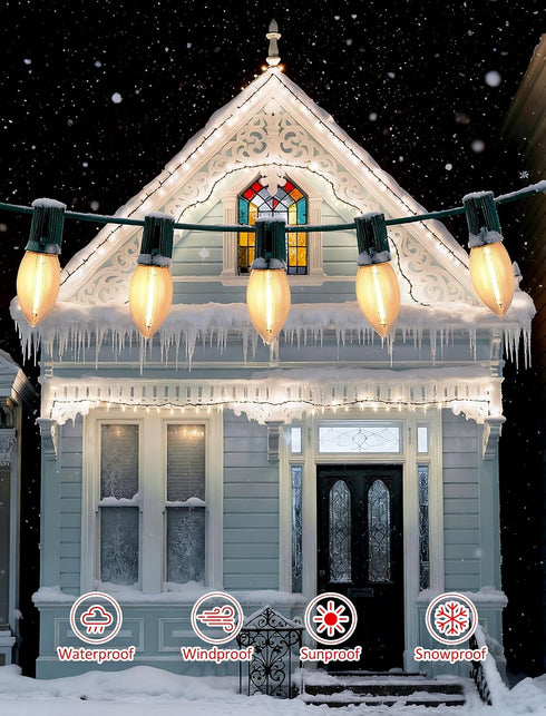 Adirxon (2-Pack) 50FT 50 C9 Bulbs LED Outdoor Christmas Lights, Waterproof & Connectable String Lights for Holiday