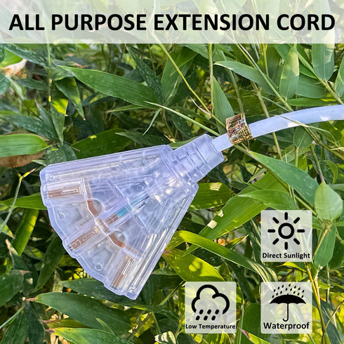 YOJOE White 10/3 10 ft Outdoor Extension Cord with 3 Prong Multiple Outlets, Waterproof for Decorations