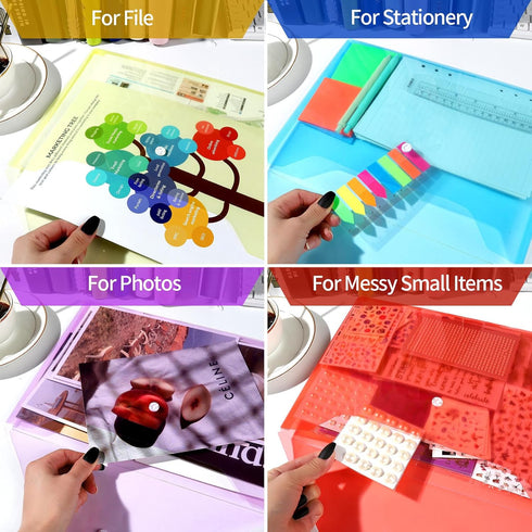 LEOBRO 4 PCS Plastic File Folders - A4 Size Document Holders with Snap Closure, Clear Envelopes Organizer