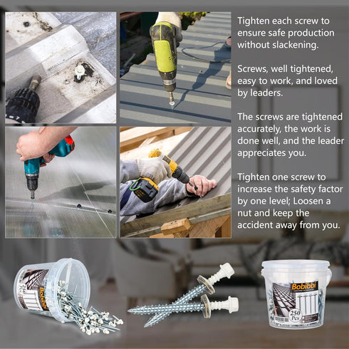 Metal Roofing Screws 10 x 1-1/2 inch, Brite White Hex Head Sheet Metal Roof Screw with EPDM Washer (250Pcs)