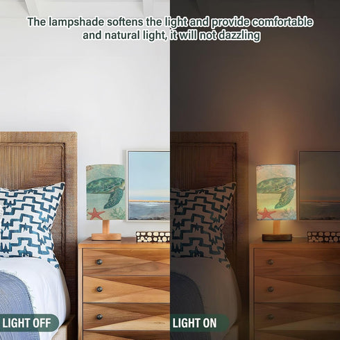 ALAZA Bedside Table Lamp for Bedroom Coastal Sea Turtle Nightstand LED Light Lamps with USB Port Linen Fabric Shade