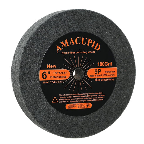 Deburring Wheel, Nylon Fibre Buffing Wheels, 6 Inch 9P Hardness for Bench Grinder Polishing Stainless Steel, 180 Grit,