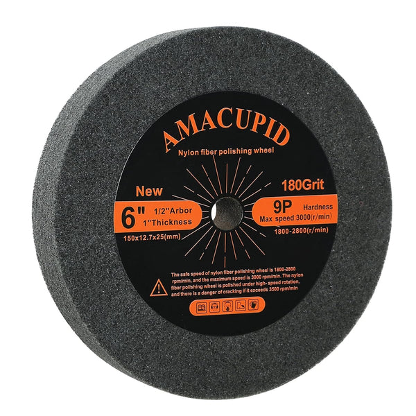 Deburring Wheel, Nylon Fibre Buffing Wheels, 6 Inch 9P Hardness for Bench Grinder Polishing Stainless Steel, 180 Grit,