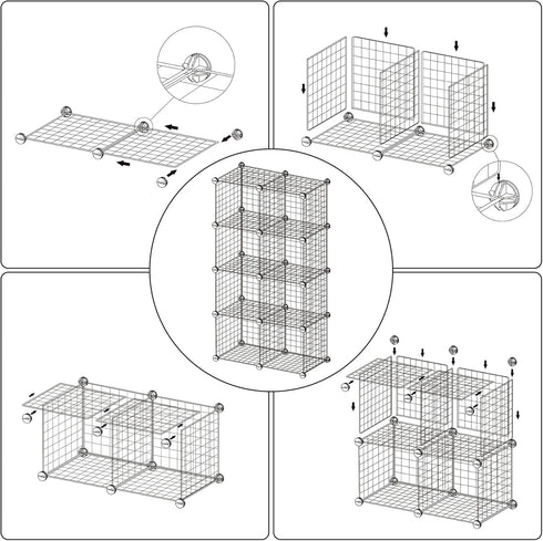 8 Closet 24.8" 12.4" 48.4" UWCS3008R C&AHOME Wire Cube Storage, - Cube Organizer Metal C Grids, Modular Shelves Units