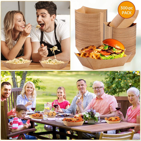 3 lb 300 Pack Zhehao Kraft Paper Food Trays Disposable Nacho Hot Dog Trays Bulk Paper Food Boats Brown Serving Boats