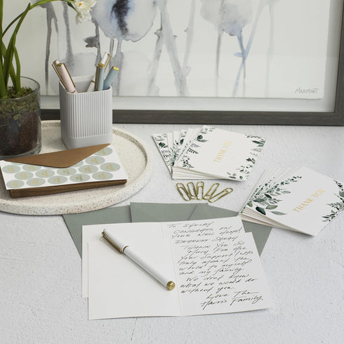 Set 30 ZICOTO Beautiful Thank You Card - Elegant Blank Cards with Envelopes & Stickers - Ideal for Weddings, Business