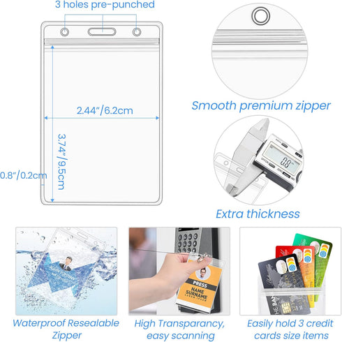 Will Well 6-Pack ID Badge Holders with Holes for Lanyards, Vertical Clear Plastic Sleeves Fit Up to 3 Cards