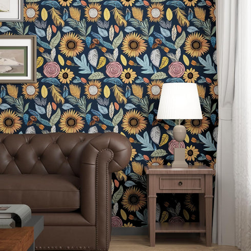 17.5" 393.7" Blue Wallpaper Peel and Stick,Vintage Boho Floral Contact Paper, x Retro Paisley Flower Botanical Wall