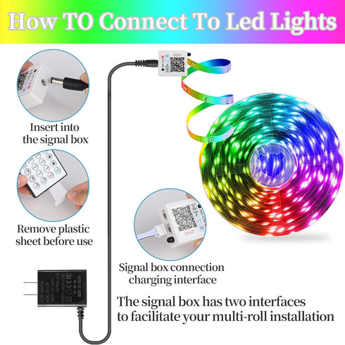 25FT 44 QZYL LED Lights for Bedroom, RGB LED Strip Lights with Keys IR Remote, Smart LED Light Strip with Adhesive