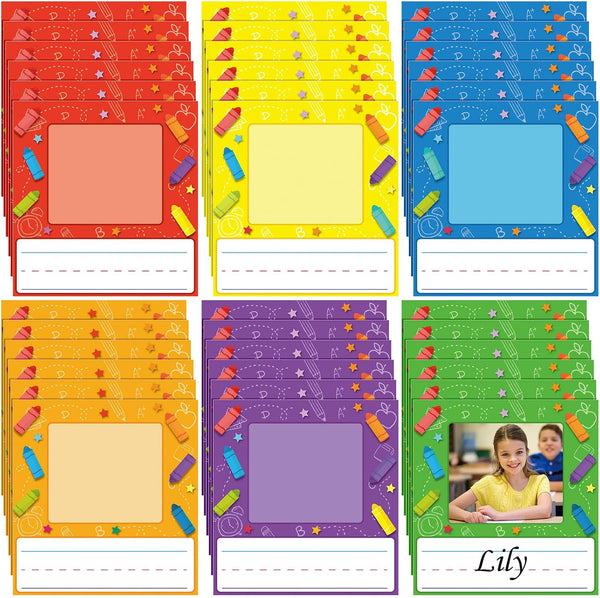 Feifeiya 36 Pcs Kids Photo Nameplates for Desk Kids Name Tags Labels Stickers