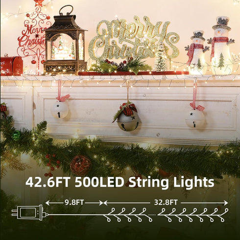 32.8Ft 500LED Fairy Lights Plug in Warm Christmas Wreath Twinkle Lights with Timer Waterproof Remote Firecracker