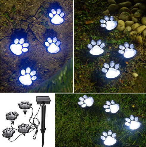 Paw Print Solar Outdoor Lights - Set of 4 Waterproof Dog Paw Lights for Garden Pathway Lighting