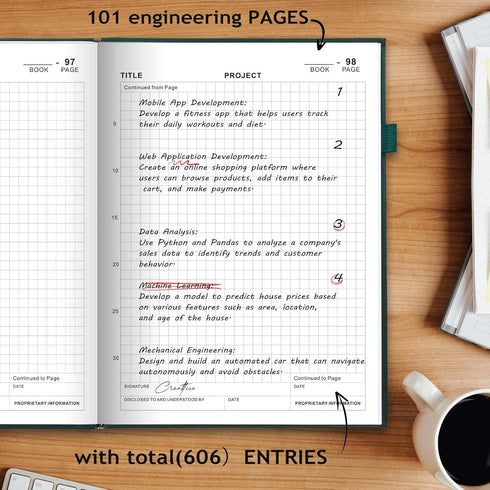 JUBTIC Engineering Notebook for Project Organization - Graph Paper Lab Notebook, Composition Notebook, 8.5" x 11", Dark