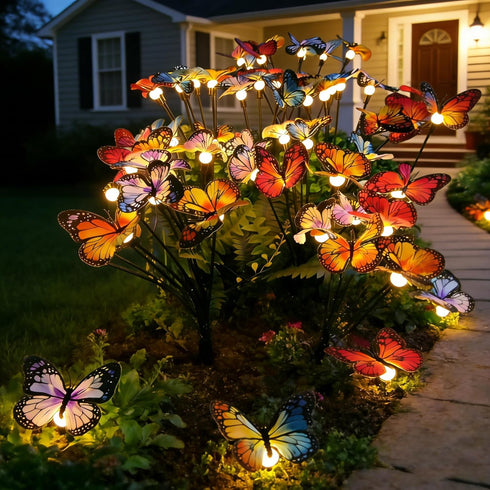 4 Pack 32LED 8 Solar Butterfly Ligths Outdoor Solar Power Garden Lights Firefly Butterfly Swaying Light Modes Realistic