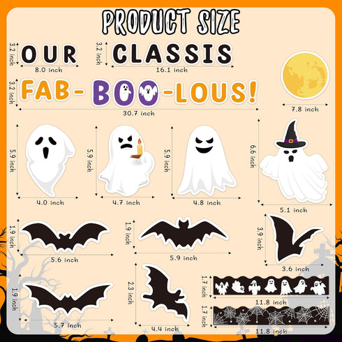 B1ykin 134Pcs Halloween Ghost Bulletin Board Decoration Set, Ghosts Patterned Paper Cutouts for Classroom and Home