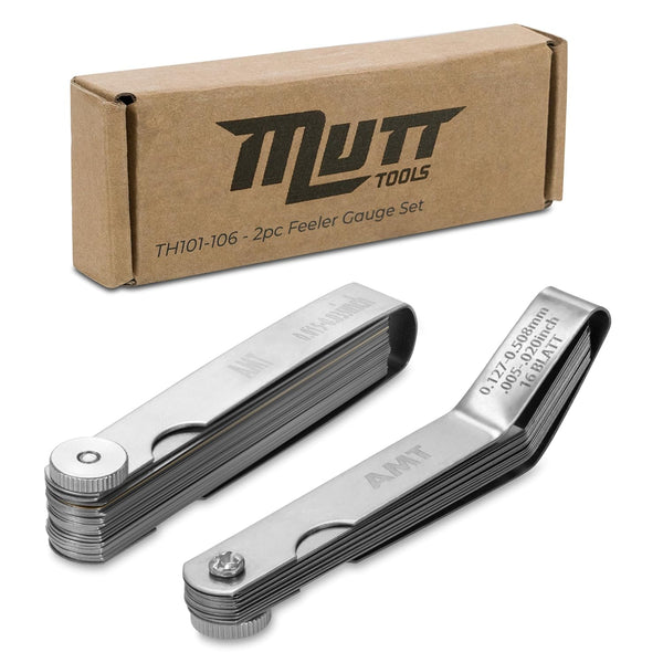 AMERICAN MUTT TOOLS 2pc Straight and Angled Feeler Gauge Set, Inch and Metric Gauges for Automotive Measurement