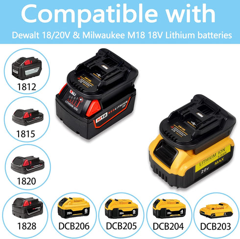 DM18M Converter for Dewalt & Milwaukee to Makita Battery Adapter, Fit Dewalt 18v-20v & Milwaukee 18v M18 Lithium