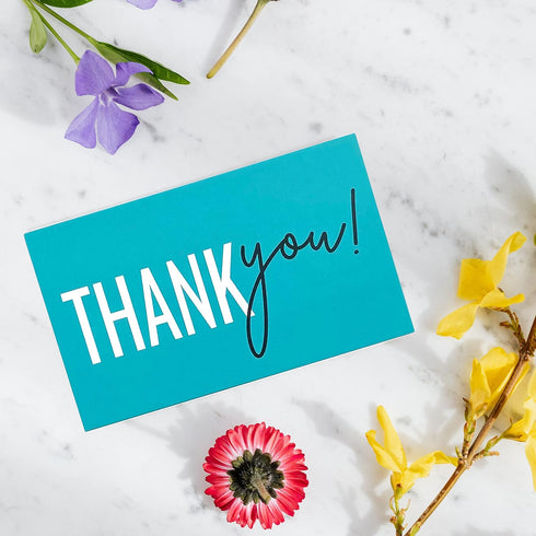 RXBC2011 Pack 100 Thank You for your support Cards Handwritten Lettering Design Thank you small business Card of (Aqua)