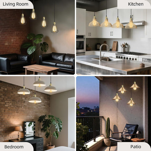 1-to-4 E26/E27 Vintage Plug-in Pendant Light Kit with Hanging Sockets, Industrial Hanging Light with Individual Rotary