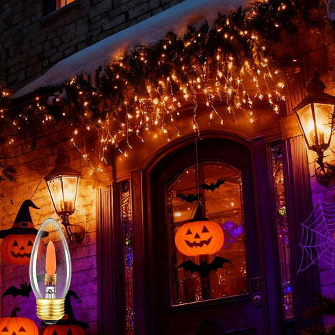 E26 Bulbs,Crystal Decorations,2PCS Base Flame Light Clear Candle Light with Orange Glow Effect for Halloween,Chandelier