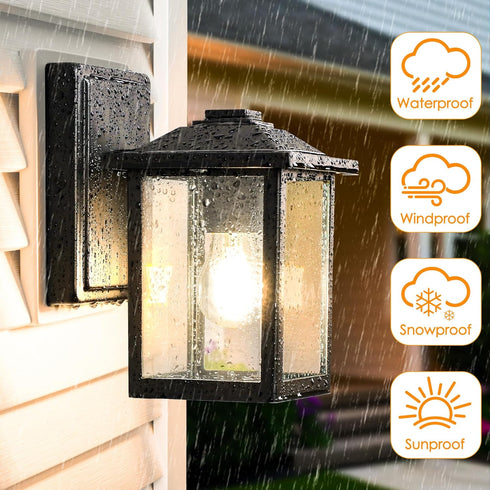 MATAMEYE Outdoor Wall Lantern, Exterior Waterproof Wall Sconce Light Fixture, Black Front Door Mounted Lighting