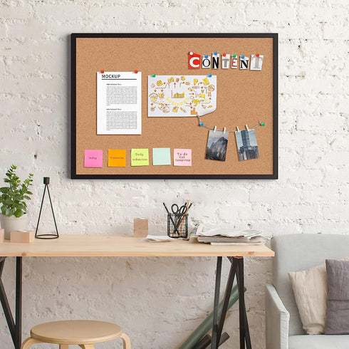 Board2by Cork Board Bulletin Board 24“ x 18”, Black Wood Framed Corkboard for School, Home & Office with 16 Push Pins.