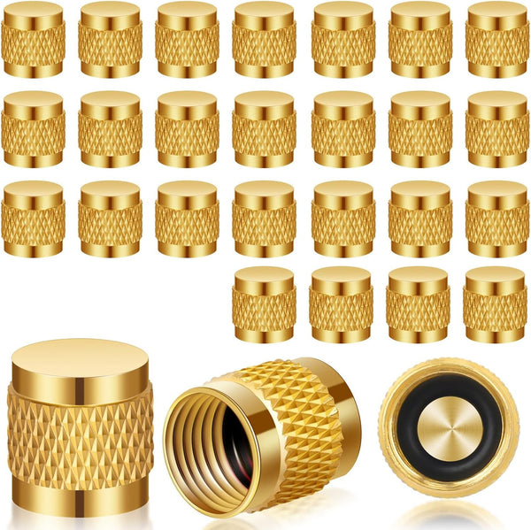 1/4'' Flare Cap, Round Brass HVAC Locking Caps with Neoprene O-Ring Seal, AC Service Valve Caps (25 Pcs)