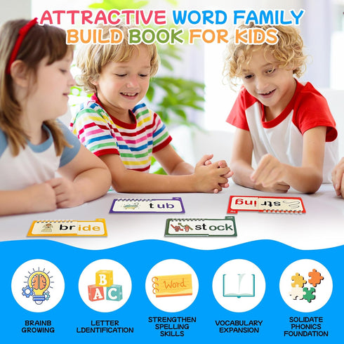 VORA 30 Read and Rhyme Flip Books, Preschool Enlightenment ABC Flash Cards, Attractive Word Family Build Book for Kids