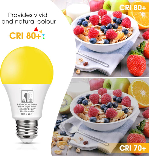 EvaStary Dusk to Dawn Yellow Bug Light Bulbs Outdoor, A19 LED Yellow Bulb for Porch Lights, 4 Pack