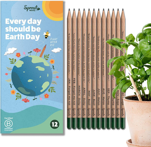 Sprout Wood-Cased Pencils, EVERYDAY EARTH, HB Pre-Sharpened Graphite Plantable Wooden Pencils, 12 Pack