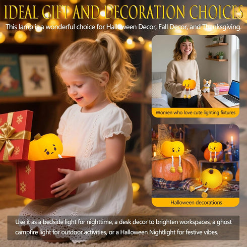 Dimmable Pumpkin Night Light, Rechargeable Baby Light, Halloween Night Light with Timer, Soft Squeezable Touch Lamp