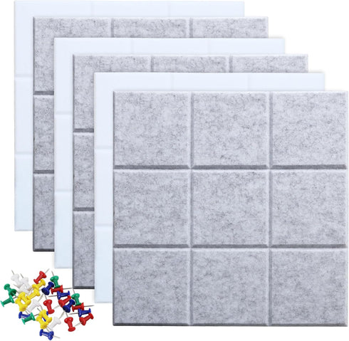 Large 11.8"x11.8" Felt Board Tiles, Pack of 6 with 30 Push Pins, Notice Boards for Home Office Kitchen