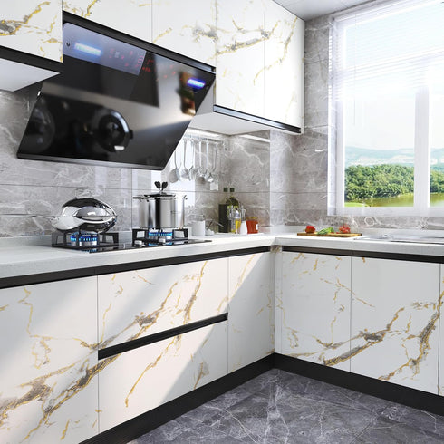 LACHEERY Thick White Marble Contact Paper for Countertops, Waterproof Peel and Stick Wallpaper 15.8"x80"