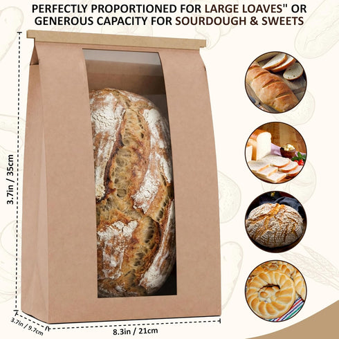 100 Pack Packaging, 500 (14x8.3x3.5 inches) Large Kraft Paper Bread Bags for Homemade Bread Sourdough Bread Bags