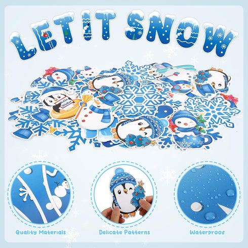 Winter Bulletin Board Decorations for Classroom with Christmas Snowflake Snowman Penguin Cutouts for School Decor