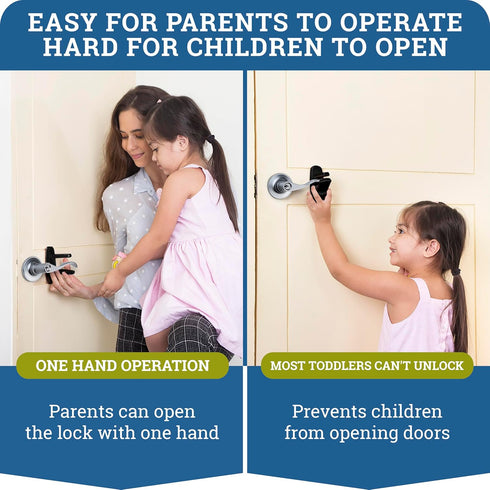 (2 Pack) 3M Door Lever Lock Prevents Toddlers from Opening Doors Easy One-Hand Operation for Adults Durable ABS