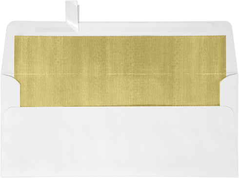 LUXPaper #10 Foil Lined Business Envelopes | Peel & Press | 4 1/8" x 9 1/2" | White w/Gold LUX Lining | 60lb. Text | 50 Qty by Envelopes.com