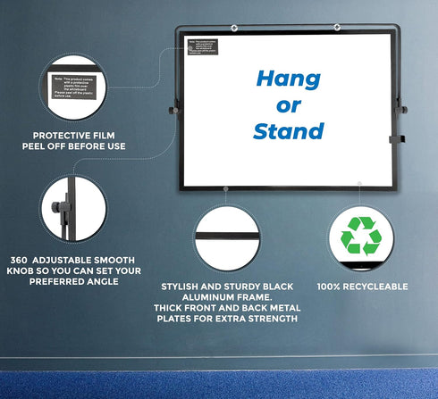 Desktop Dry Erase Board - 16in x 12in Double Sided Black Frame Magnetic Whiteboard with Stand, 6 Markers, 1 Eraser