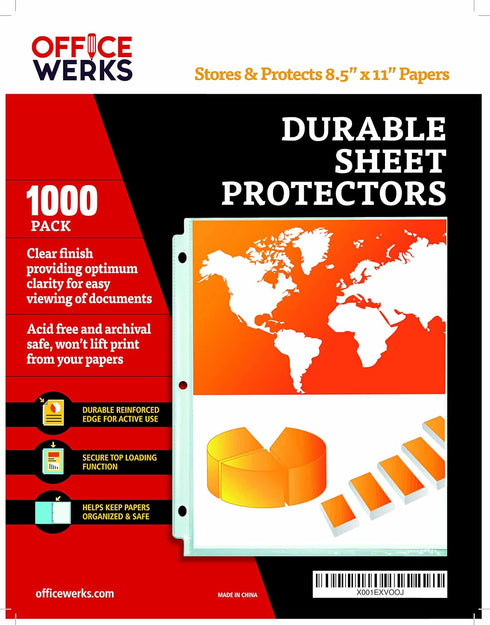 Office Werks 1000 Sheet Protectors, 8.5 x 11 Inch Clear Page for 3 Ring Binder, Durable Top Loading Plastic Sleeves