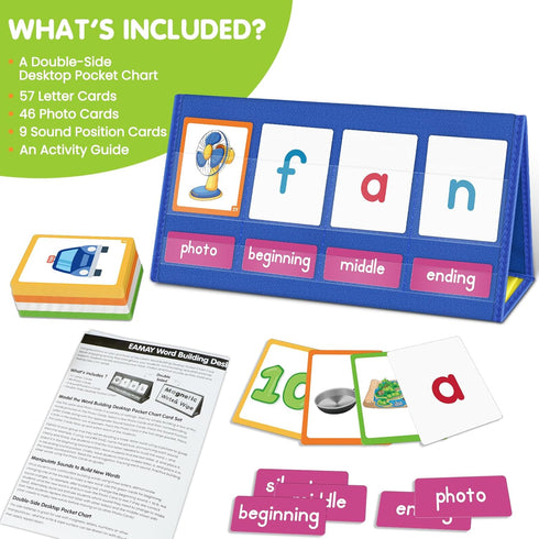 EAMAY CVC Word Building Desktop Pocket Chart Stand with Magnetic Write & Wipe Boards for Kids