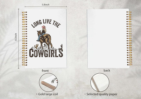 Western Notebook Journal - Long Live the Cowgirls Notebook, Cowgirl Gifts for Women, 5.5x8.3 Spiral Journal