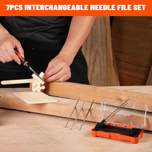ValueMax 7PCS Interchangeable Needle File Set, Includes Flat, Round, Half-Round, Square Files and Handle
