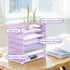 SUPEASY 6 Tier Paper Organizer with 4 Pen Holders, Mesh Desk Organizer for A4 File Folder, Purple