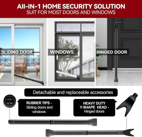 Jammer (1 Pack,Black) AceMining Upgraded Door Security Bar & Sliding Patio Bar, Heavy Duty Stoppers Adjustable