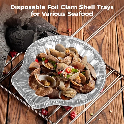 Generic 200 Pcs Disposable Clam Shell Aluminum Trays for Seafood, Mini Oyster and Scallop Shell Pans, Great