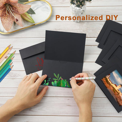 60 Packs 5 7 Silunkia Black Photo Frame Cards and Envelopes for x Picture, Paper Picture Frames with Self Seal