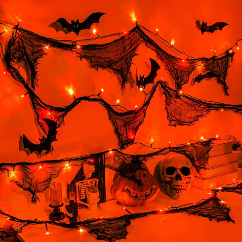 cshare Halloween Lights Battery Operated or USB, Creepy Cloth String Lights with Timer