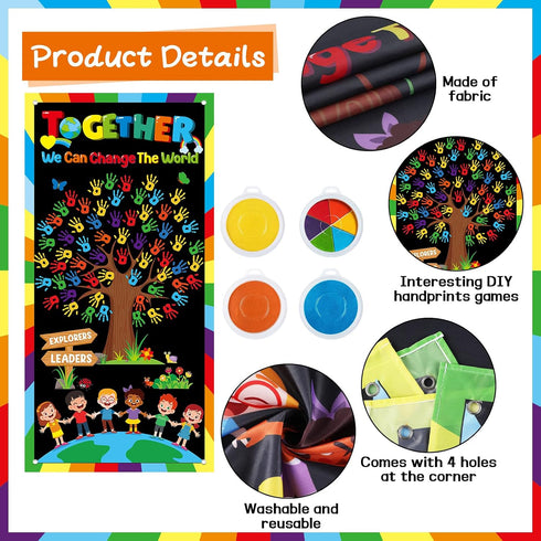 71 35 Inch 4 x Diversity Door Cover DIY Colorful Handprint Craft with PCS Large Ink Pads We Can Change The World