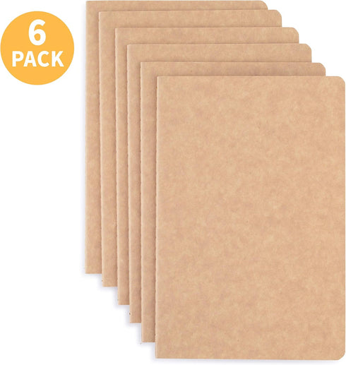 TWONE Journal, Travel Notebook Journal with Brown Soft Cover A5 Notebooks for Travelers, Work, School, Writing Note, Taking Kraft (5.5 x 8.3 Inches, 60 Lined Pages, 30 Sheets, 6-Pack) by TWONE